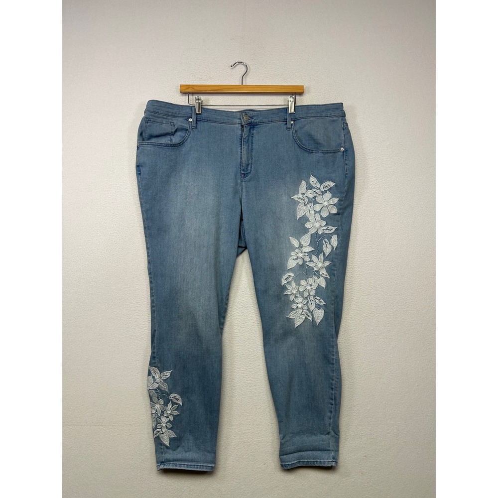 Cottagecore Martha Stewart Women 26W Blue Floral Embroidered Skinny Ankle Jeans